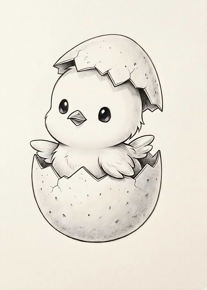 Cute Chick Hatching from Egg