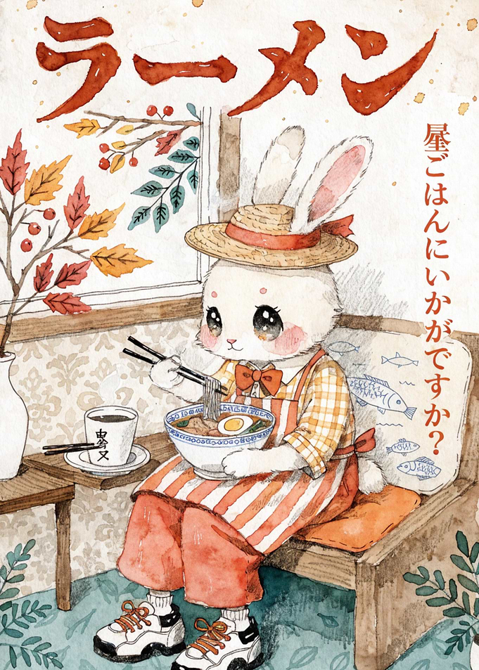 Cute Rabbit Eating Ramen