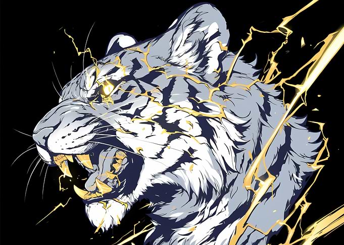 Electric White Tiger Roaring