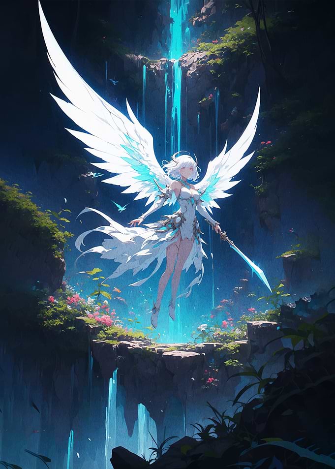 Angel Warrior by Waterfall