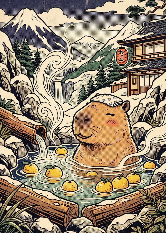 Capybara Enjoying a Hot Spring
