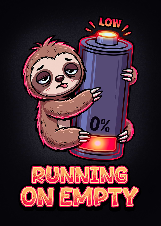 Funny Sloth Running on Empty Battery