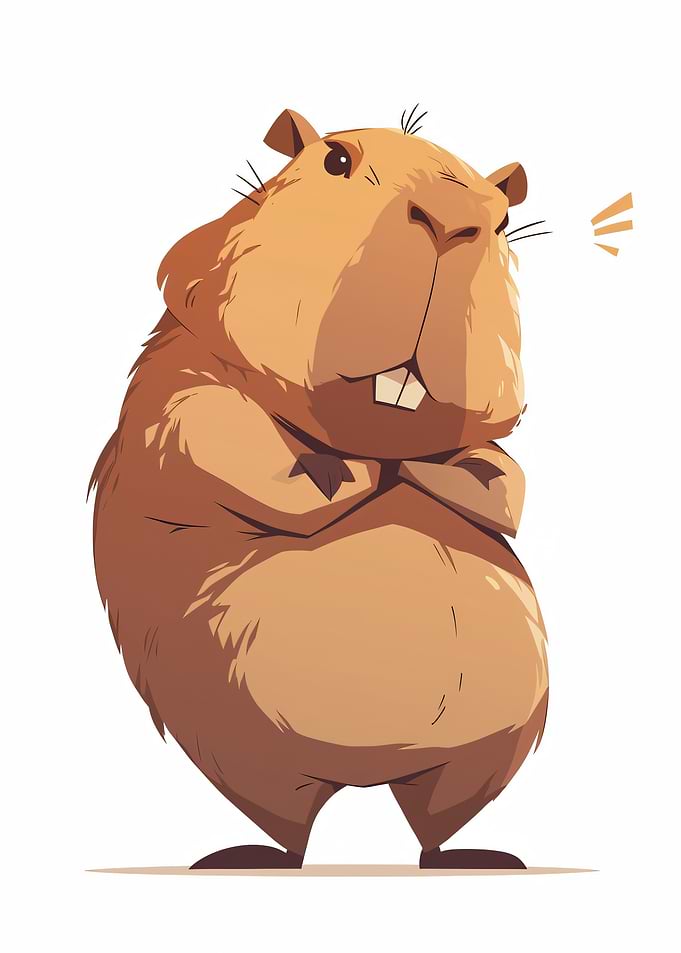 Cartoon Capybara with Crossed Arms