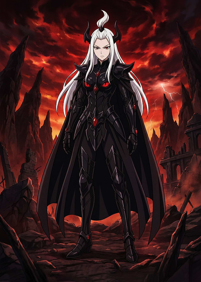 Dark Fantasy Warrior in Fiery Landscape