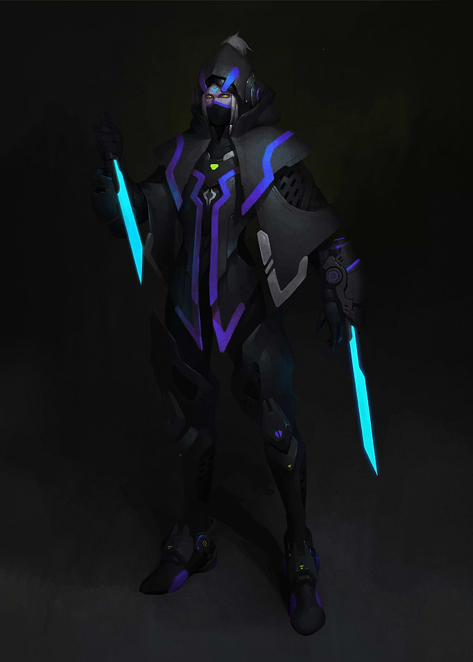 Cyberpunk Warrior with Neon Swords