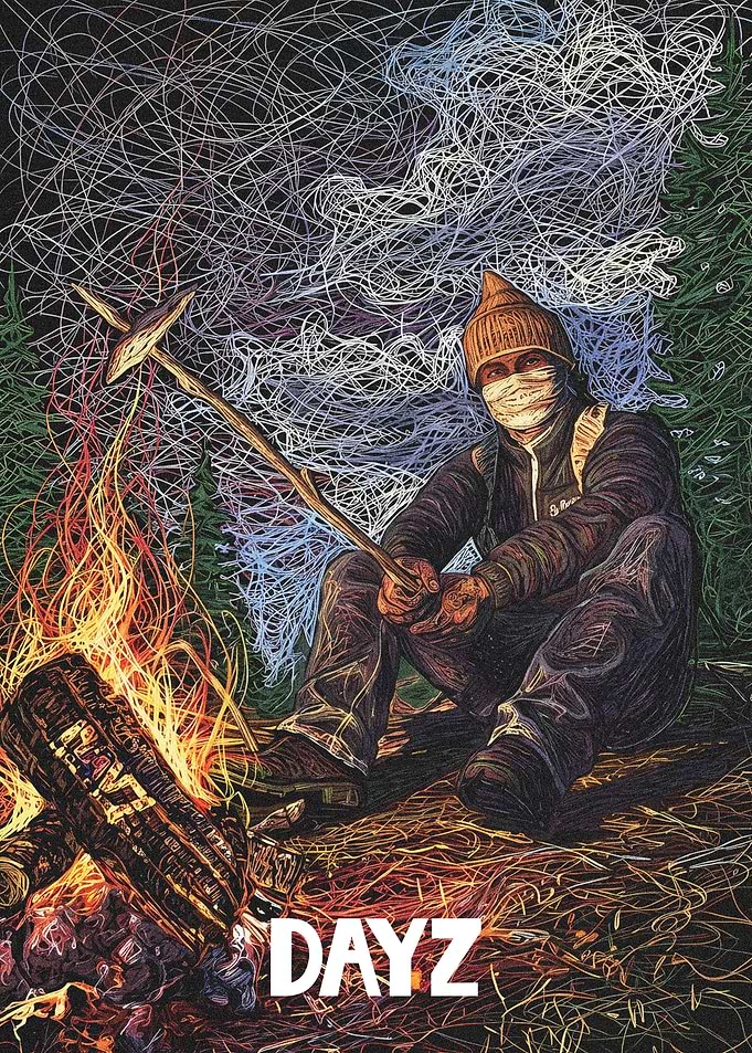 DayZ Survivor Roasting Food Over Campfire