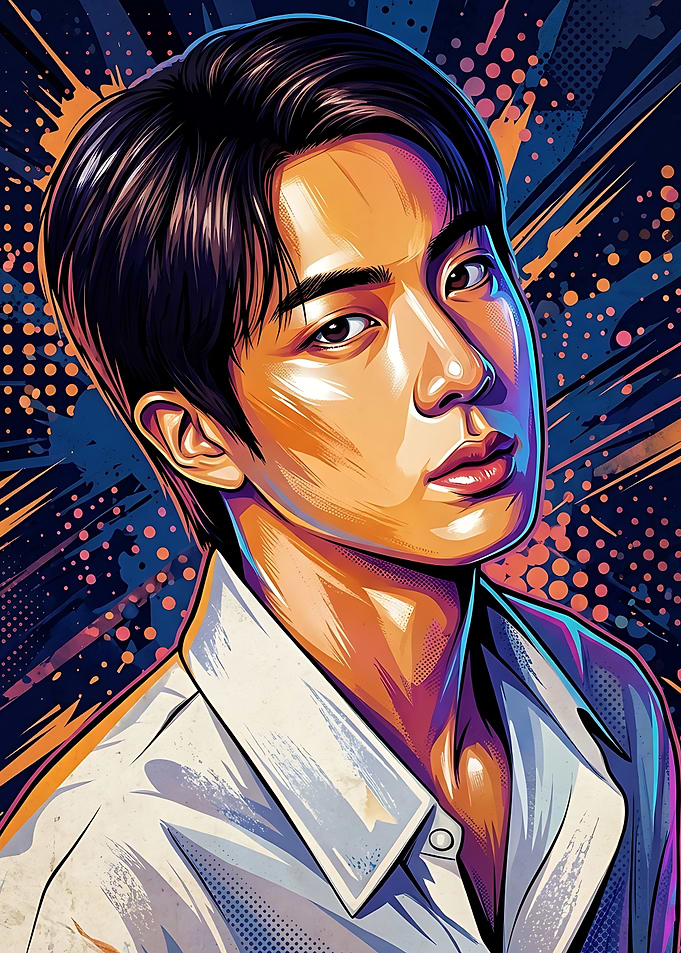 Pop Art Style Portrait of Kim Seok-jin BTS