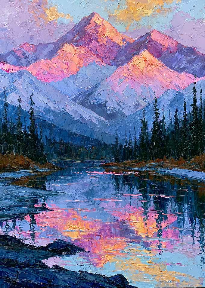 Mountain Lake Sunset Reflection