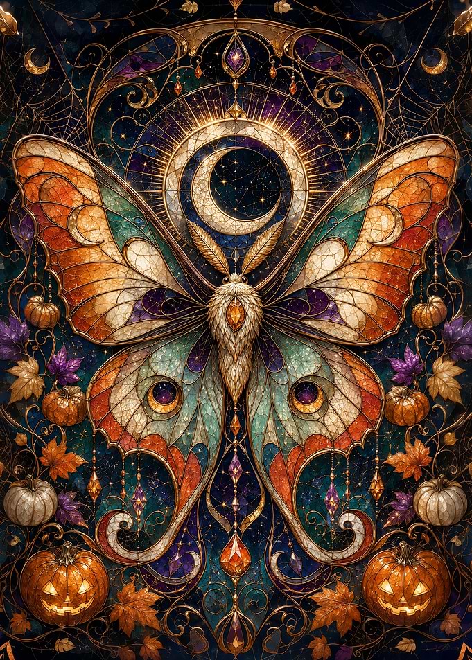 Harvest Moon Stained Glass Moth