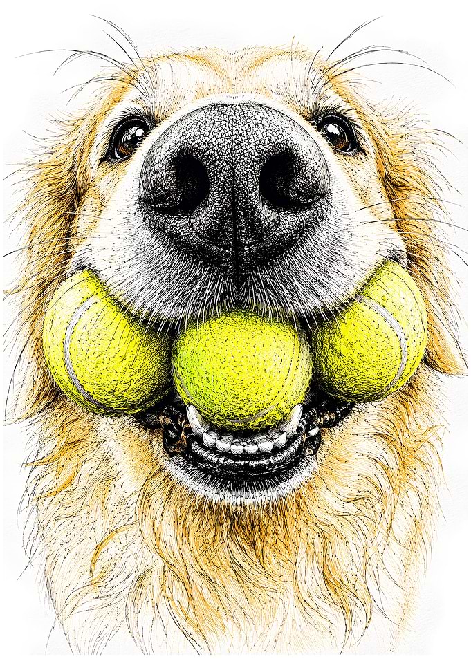 Sketch Golden Retriever with Tennis Balls