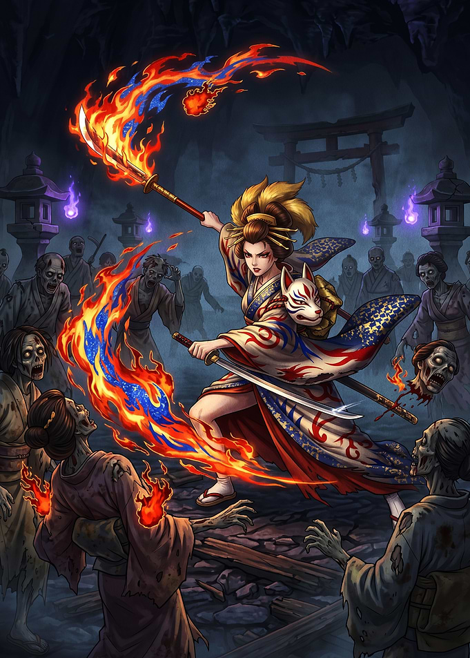 Samurai Woman Fighting Zombies