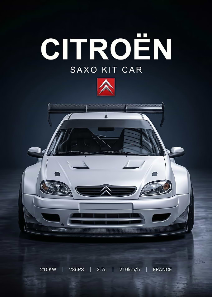sleek white Citroën Saxo Kit Car Poster