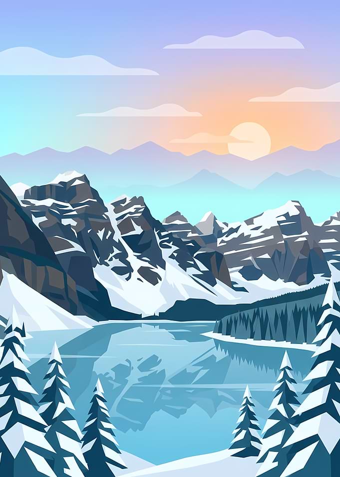 Winter Mountain Lake Sunrise