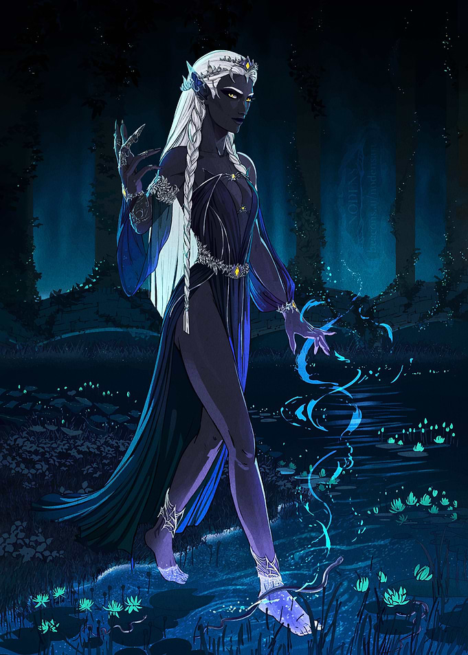 Dark Elf Sorceress in Moonlit Forest