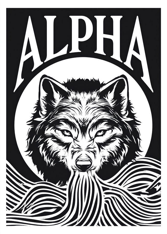 Alpha Wolf with Abstract Waves