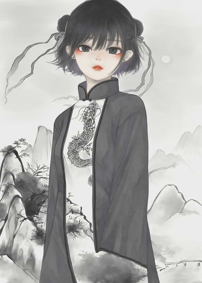Anime Girl in Traditional Chinese Dress