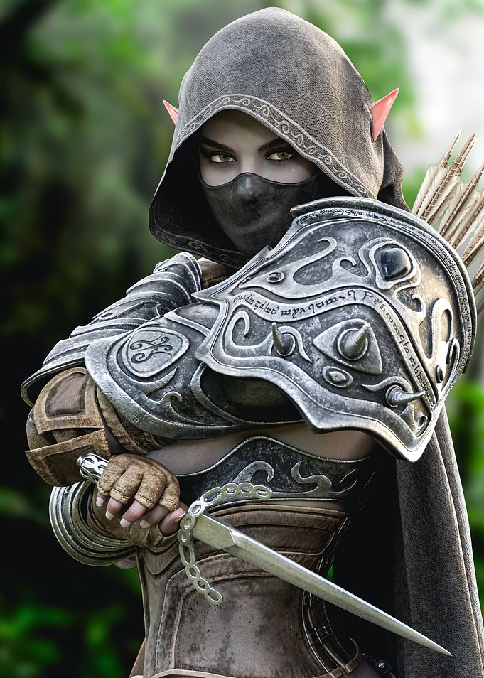 Fantasy Dark Elf Drow Assassin with Dagger