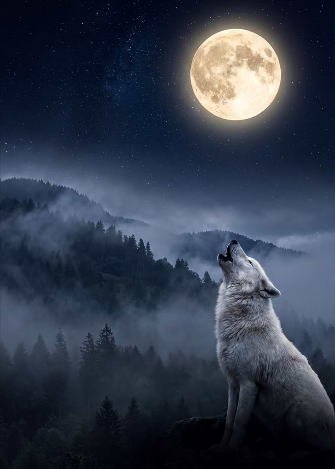 Wolf howling at the moon