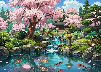 Serene Japanese Garden with Koi Pond