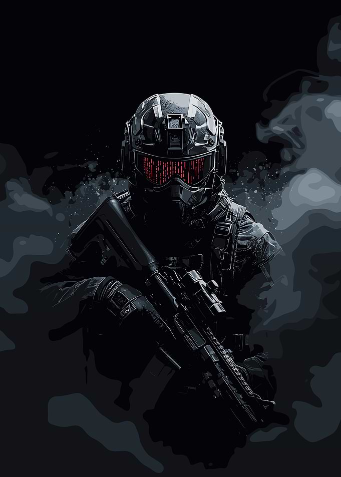 Futuristic Soldier with Rifle