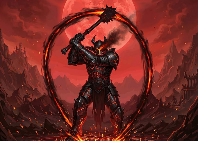 Fiery Knight with Spiked Mace