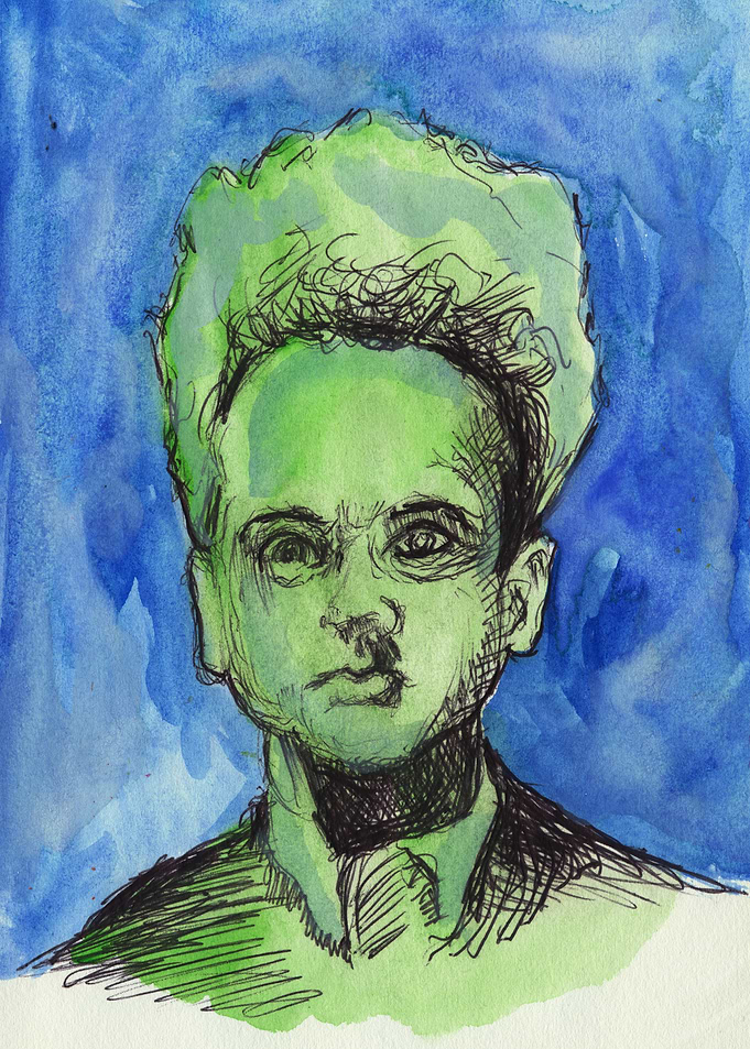 Henry ERASERHEAD Caricature with Blue Background