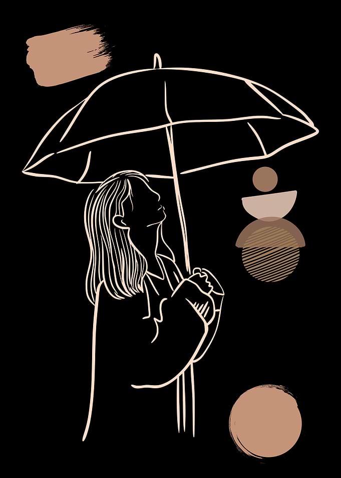 Woman with Umbrella Abstract Line Art