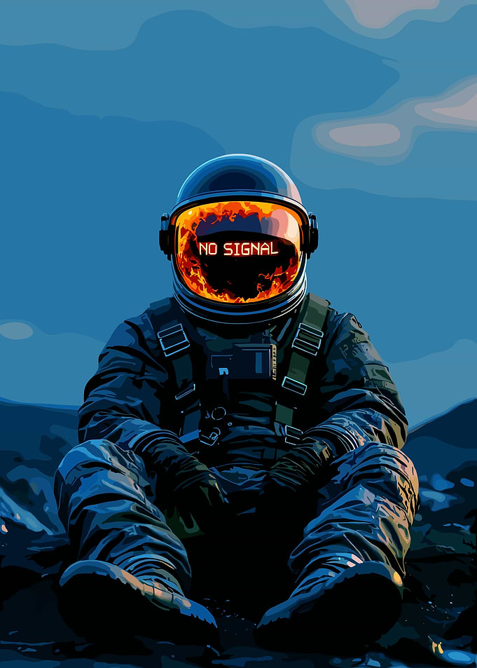 Astronaut with 'No Signal' on Helmet