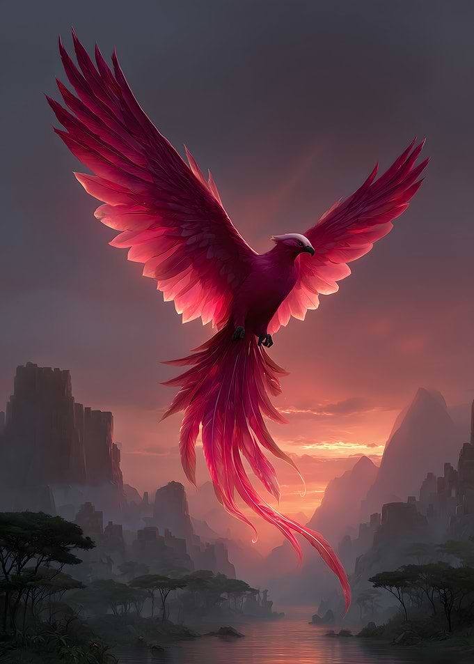 Majestic Pink Phoenix in Flight