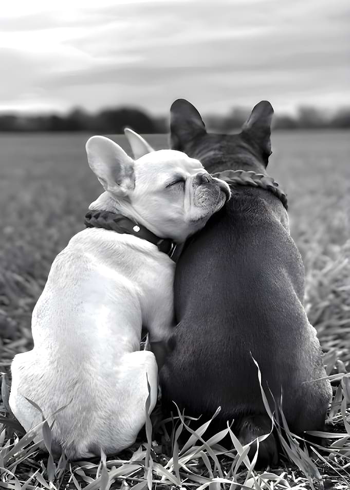 Two French Bulldogs Hugging