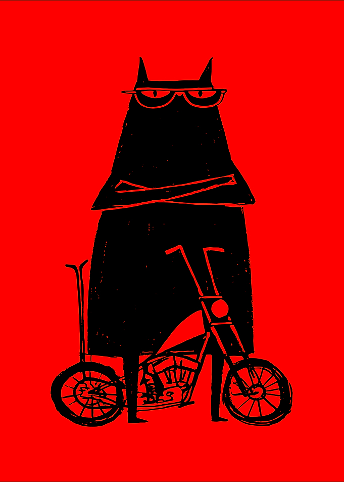 Black Cat on a Motorcycle