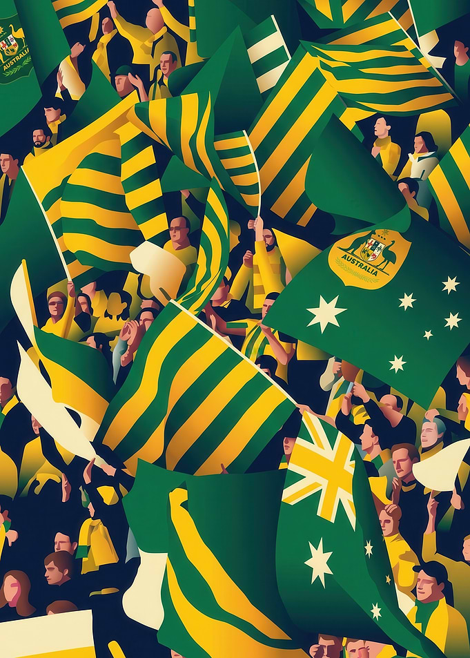 The Australian Fans Waving Flags