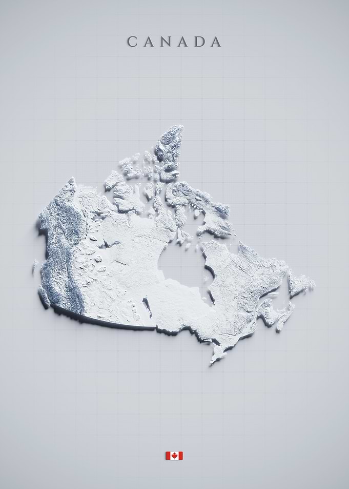Canada Relief Panorama - Light Shaded Terrain Map, 3D Elevation
