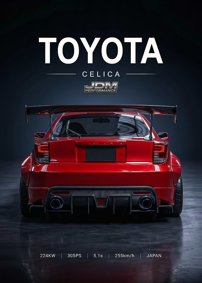 sleek Red Toyota Celica JDM car poster