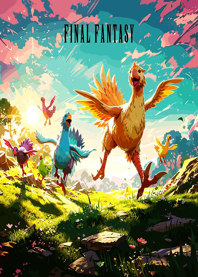 Final Fantasy Chocobos in a Field