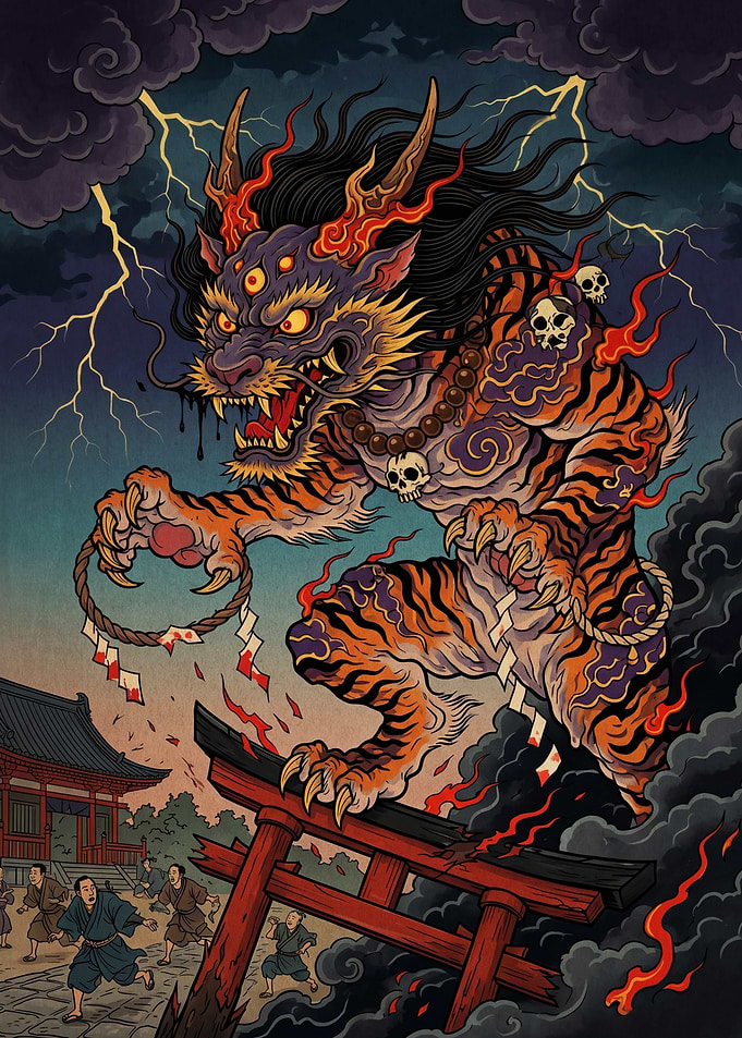 Mythical Tiger-Dragon Creature Attacks Shrine