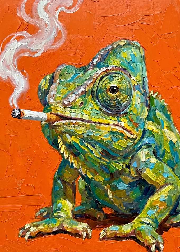 Chameleon Smoking a Cigarette