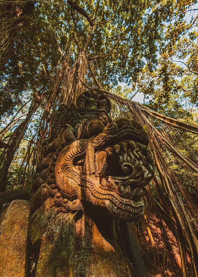 Ancient Stone Guardian Statue in Jungle