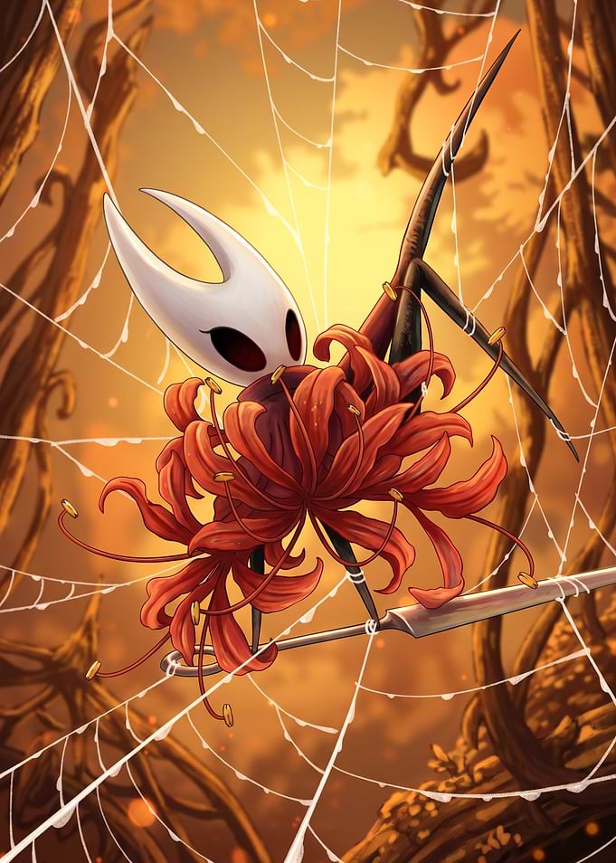 Silksong Hornet with Red Spider Lilies