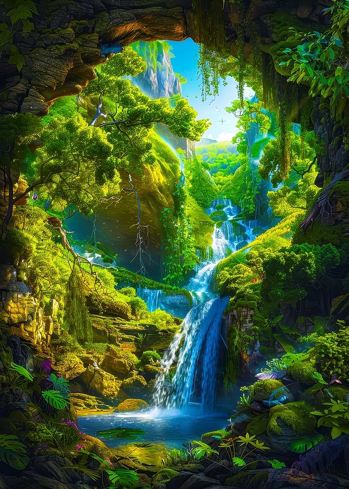 Waterfall in a Lush Forest
