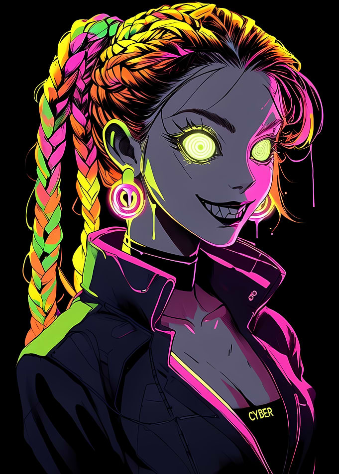 Cyberpunk Anime Girl with Neon Hair