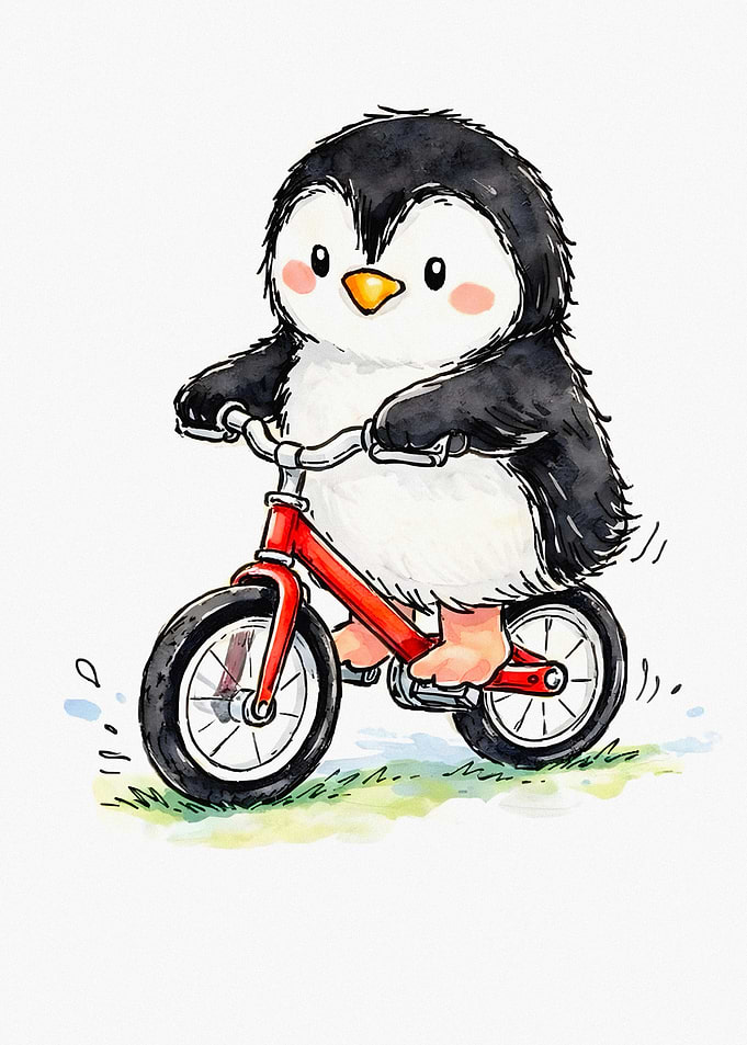 Cute Penguin Riding a Bicycle