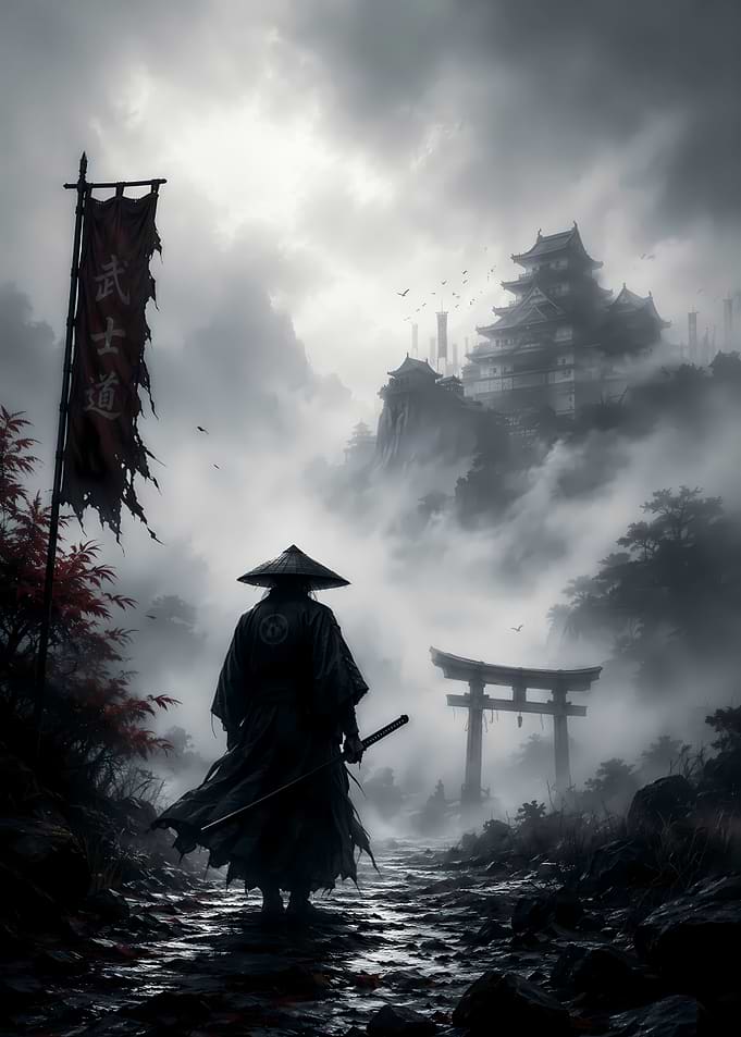 Lone Samurai in Misty Mountains