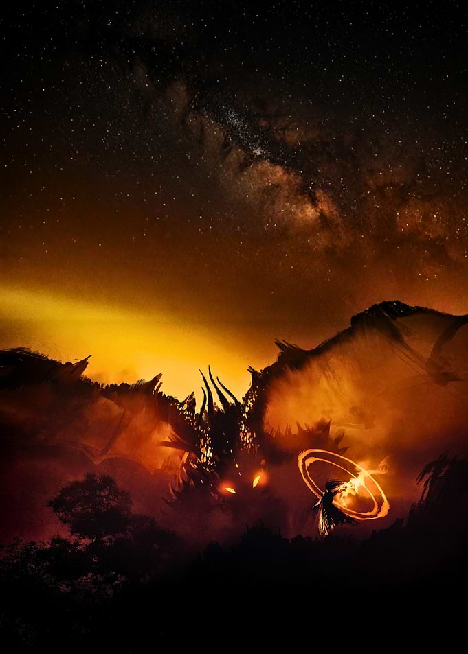 Dragon and Sorcerer Under the Stars