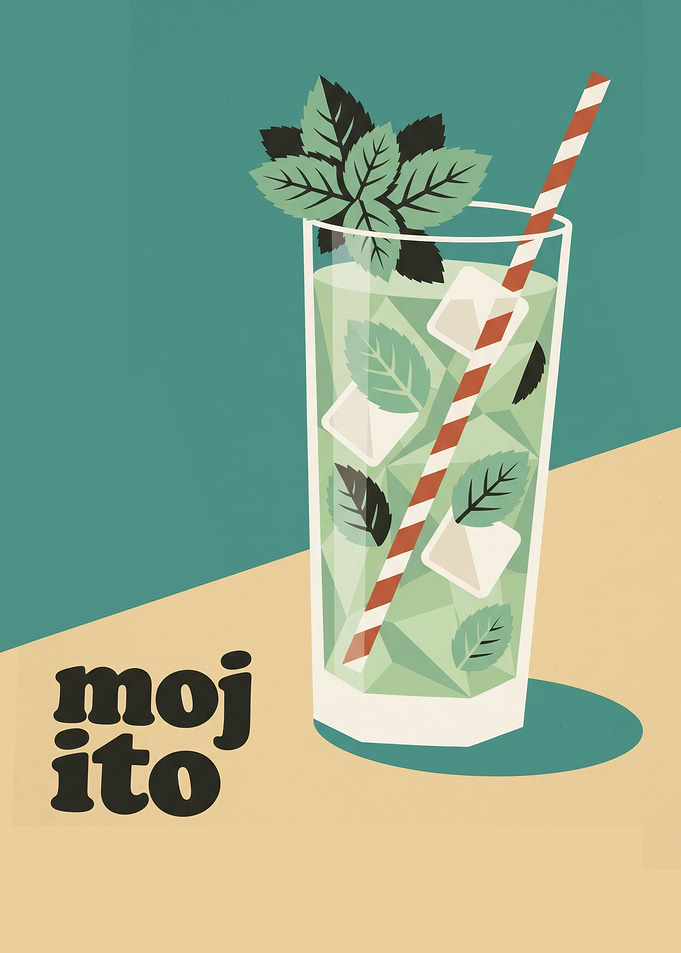 Mint Lime Cocktail Glass Illustration Refreshing Summer Drink