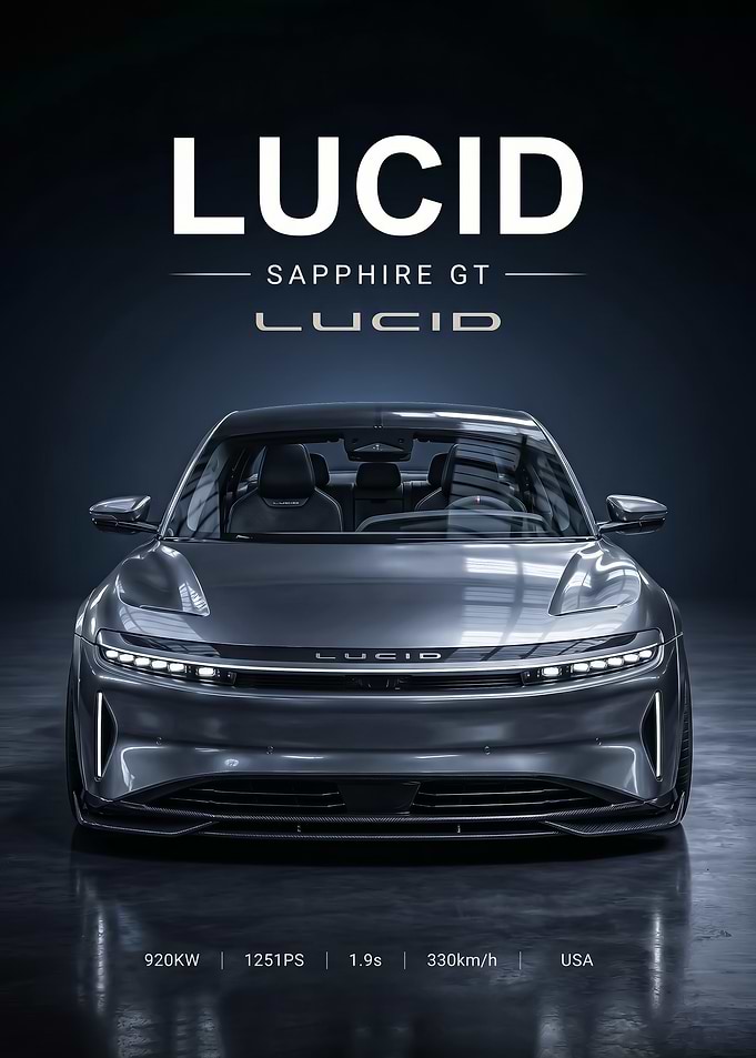 sleek Lucid Sapphire GT Electric Car poster