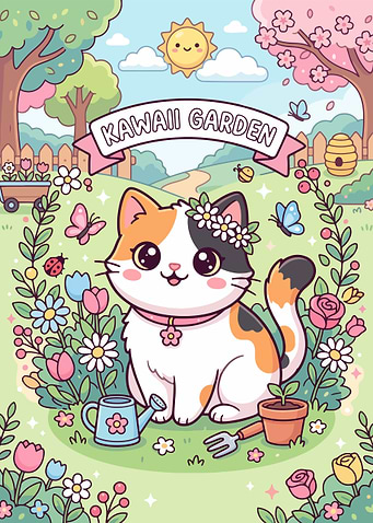 Kawaii Cat in a Garden