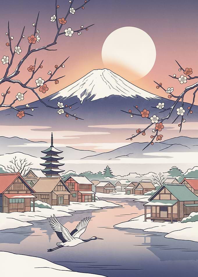 Winter Fuji Moon