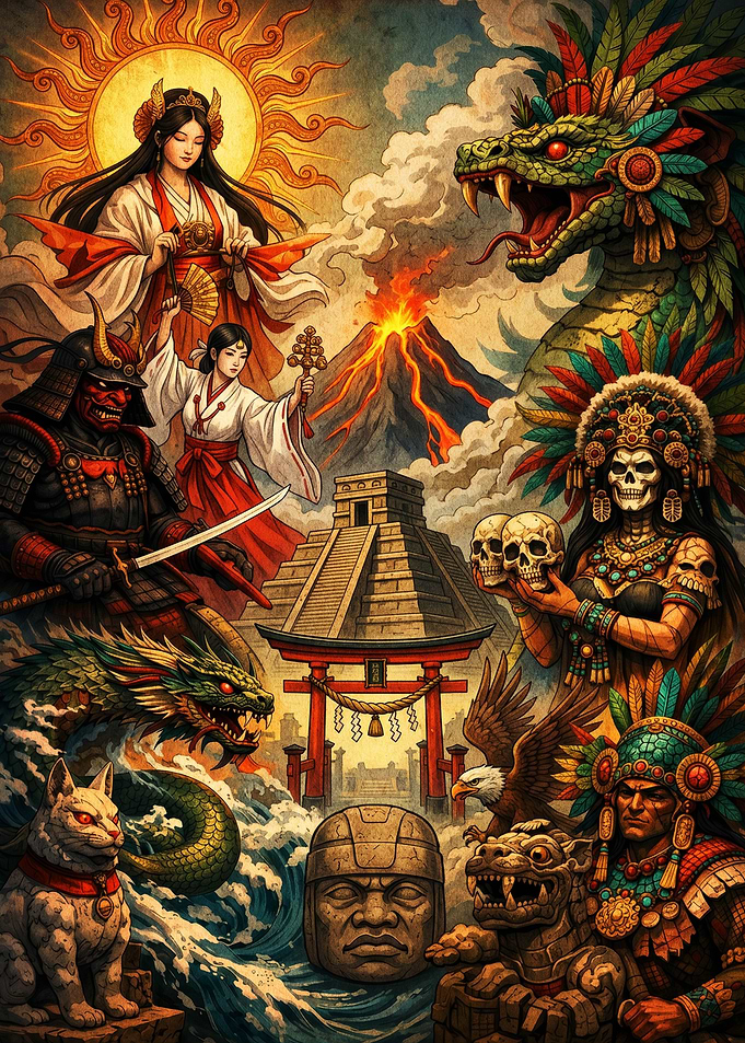 Mythological Beings and Ancient Structures
