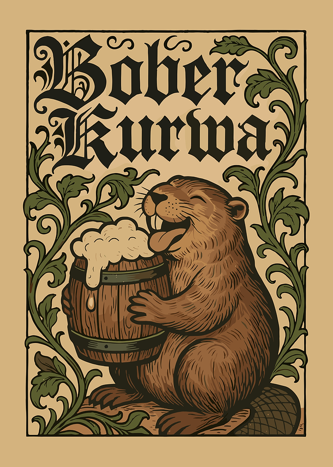 Happy Beaver with Beer Barrel